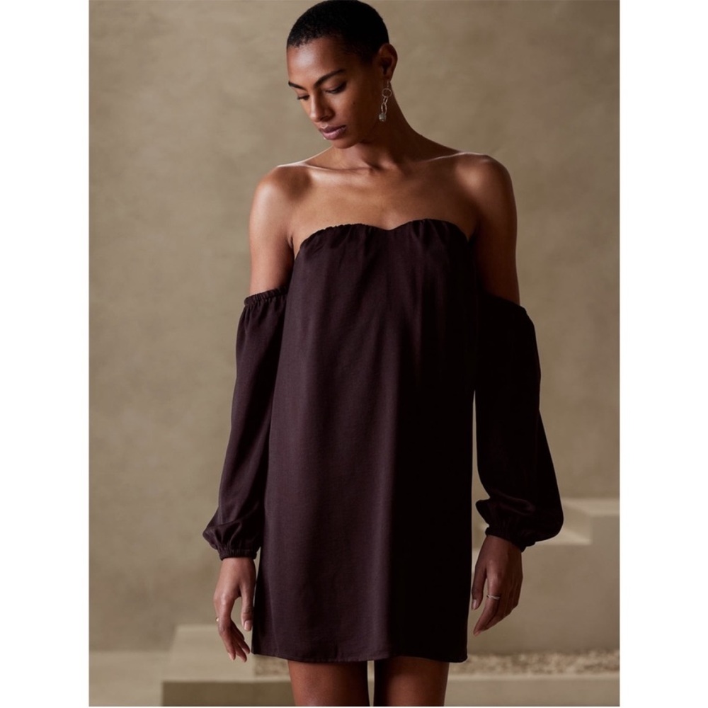 Burgundy Purple Vampy Strapless Mini Dress Long Detached Bubble Sleeve Small New